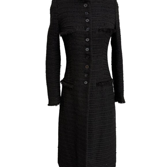 Zara Basic Womens Black Tweed Long Button-Up Coat Dress - Picture 1 of 14